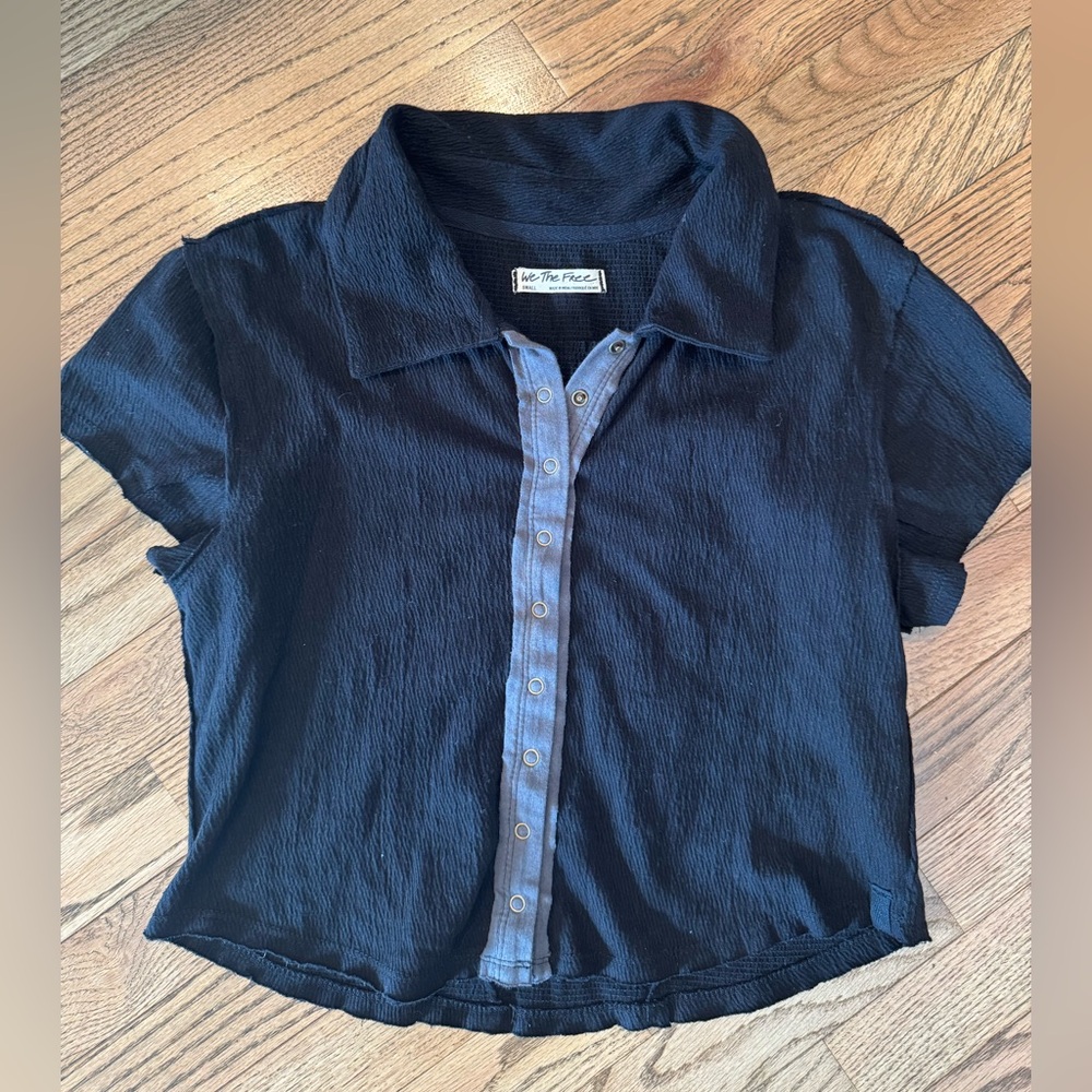 Free People Black Button Down Top